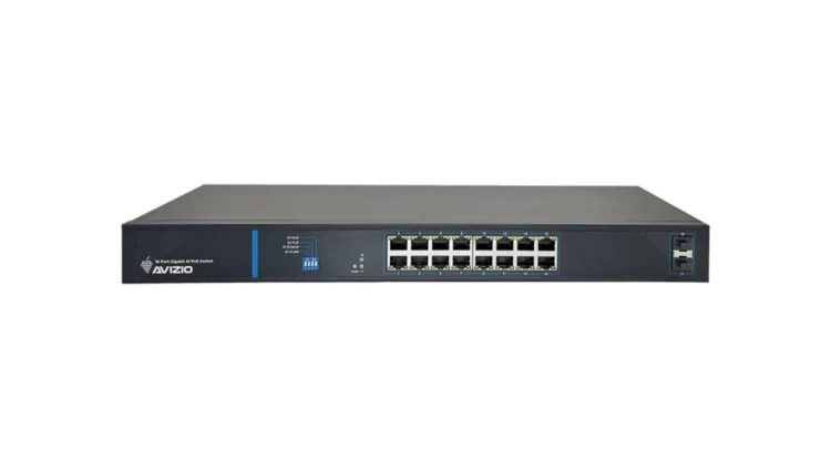 Niezarządzalny przełącznik (switch) 16 portów RJ45 PoE+ 1Gb/s + 2 porty SFP Uplink 1Gb/s AVIZIO