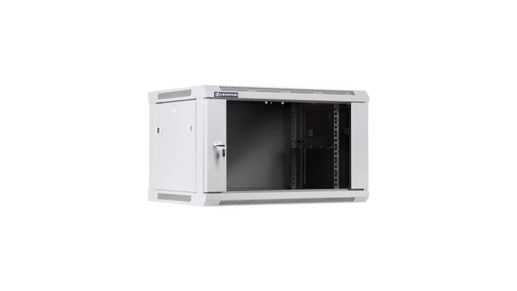 Szafa Rack wisząca 19 6U 600mm szklane drzwi szara