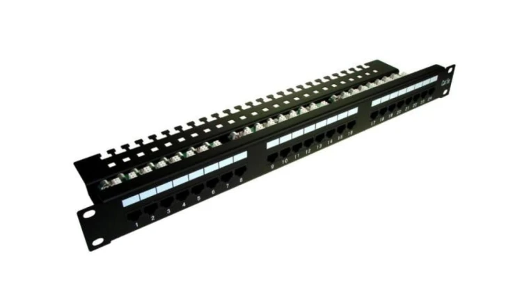 Patch panel 24-port UTP kat.5e 1U 19cali półka organizer