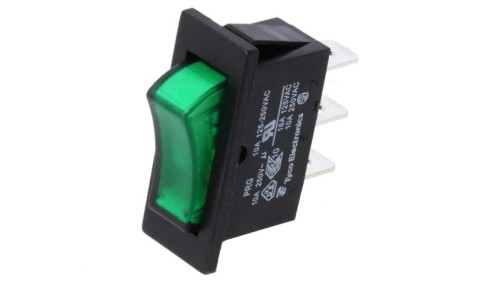 1634202-6 ROCKER SPST Poz: 2 ON-OFF 10A/250VAC czarny żarówka 50m PRG