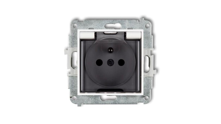 MINI Mechanizm gniazda bryzgoszczelnego z uziemieniem 2P+Z (klapka dymna, przesłony torów prądowych) biały mat 25MGPB-1zdp