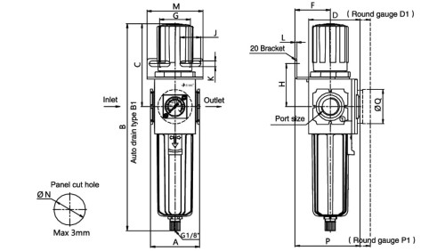 Filtroreduktor G 1/2 GW do 10 bar, regulacja 1,5-9 bar, 5 mikronów, spust automatyczny