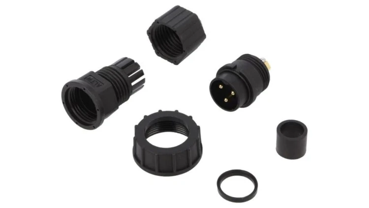 DC-03BFMB-SL7001 Złącze okrągłe wtyk rozmiar D męski 3PIN złocony 20A IP67