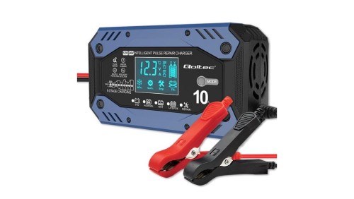 Qoltec Inteligentna ładowarka do akumulatora STD AGM GEL LiFePO4 Prostownik z funkcją naprawy 12-24V 10A LCD 9 - stopniowe ładow