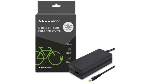 Qoltec Ładowarka do roweru, skutera elektrycznego 36V 42V 2A 5.5*2.5 +kabel zasilający