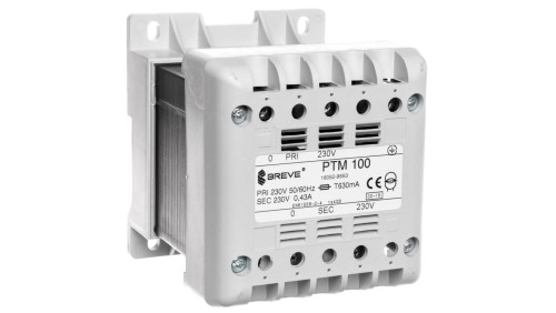 Transformator 1-fazowy separacyjny PTM 100 230/230V 0,43A, na szynę DIN, IP21, Ta 40, 16052-9953