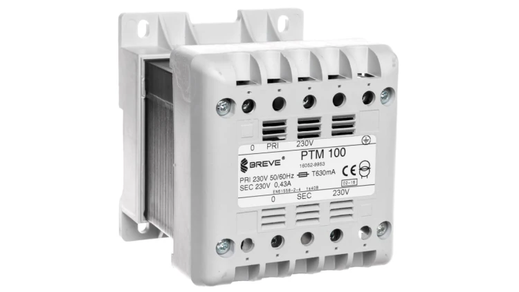 Transformator 1-fazowy separacyjny PTM 100 230/230V 0,43A, na szynę DIN, IP21, Ta 40, 16052-9953