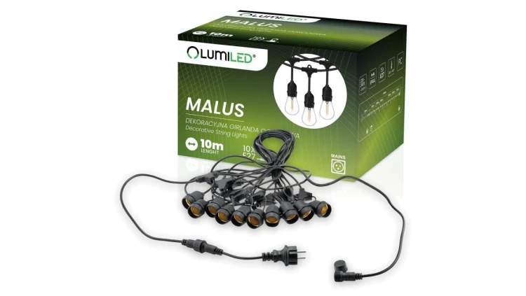 Girlanda Ogrodowa Zewnętrzna MALUS Łańcuch Świetlny 10m 10x E27 Lumiled