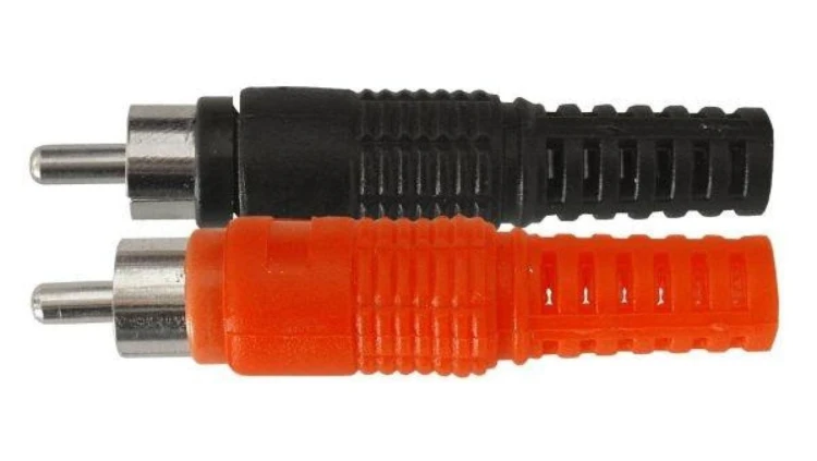 Wtyk RCA plastikowy z odgiętką /2szt = komplet, czerwony i czarny/