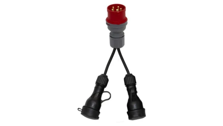 Reduktor - wtyczka siłowa 16/5 +2x OW 3x1,5mm2 0,25m +2x gniazdo gumowe