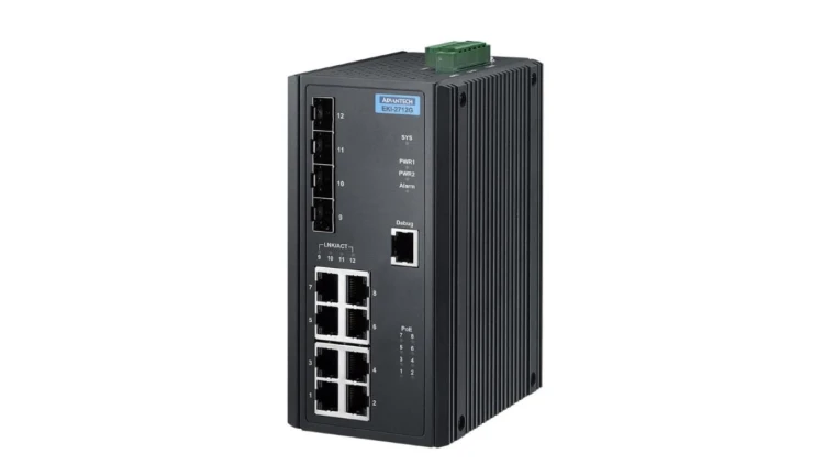 Przemysłowy switch z gigabitowymi portami PoE - 8 portów gigabit PoE/PoE+, 4 porty SFP EKI-2712G-4FPI-AE