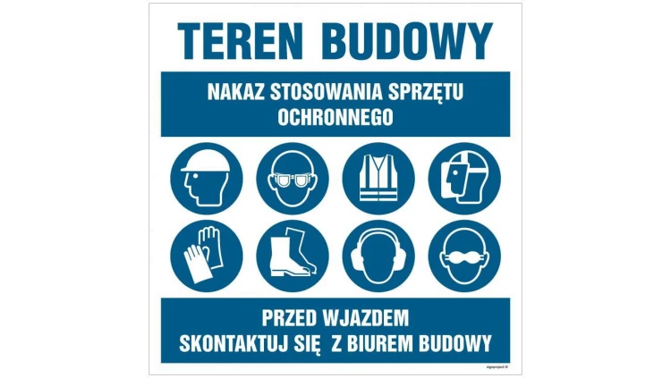 ZNAK - OI033 Teren budowy, Uwaga! głębokie wykopy, Przejście zabronione, Przejście drugą stroną ulicy 70 x 70 cm PN - Płyta 1mm