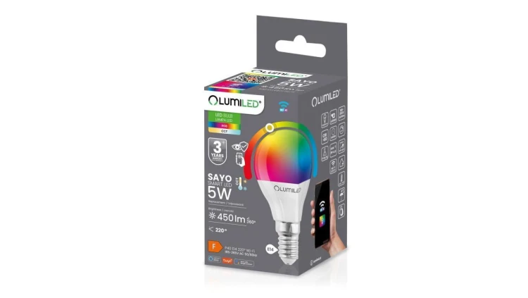 Żarówka LED E14 P40 KULKA 5W = 40W 450lm RGB CCT Ściemnialna TUYA WiFi SMART SAYO Lumiled