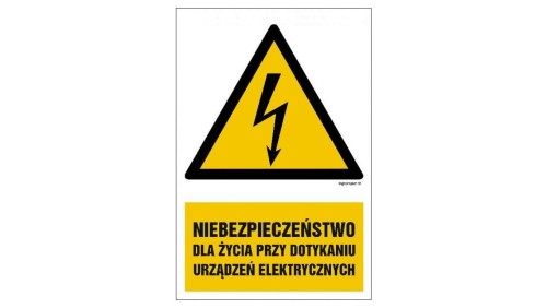 ZNAK - HA006 Niebezpieczeństwo dla życia przy dotykaniu urządzeń elektrycznych - arkusz 9 naklejek 5 x 7,5 cm FN - Folia samoprz