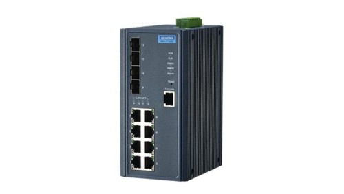 Zarządzalny switch gigabitowy PoE - 8 portów gigabit PoE/PoE+, 4 porty SFP, zasilanie 24-48VDC EKI-7712G-4FPI-AE