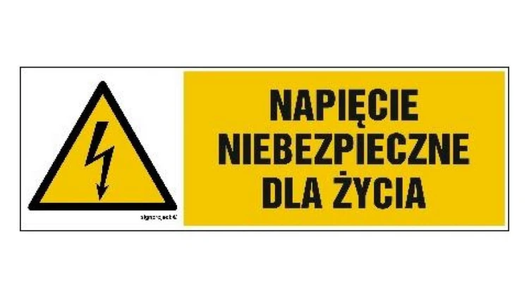 ZNAK - HB002 Napięcie niebezpieczne dla życia 15 x 5 cm PN - Płyta 1mm