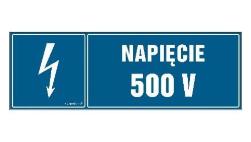 ZNAK - HI002 Napięcie 500 V - arkusz 8 naklejek - arkusz 8 naklejek 10 x 3,3 cm FN - Folia samoprzylepna
