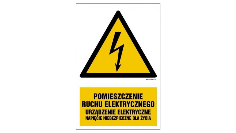 ZNAK - HA028 Pomieszczenie ruchu elektrycznego urządzenie elektryczne napięcie niebezpieczne dla życia 7,5 x 10 cm FN - Folia sa