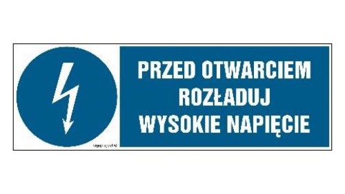 ZNAK - HF006 Przed otwarciem rozładuj wysokie napięcie 15 x 5 cm FN - Folia samoprzylepna