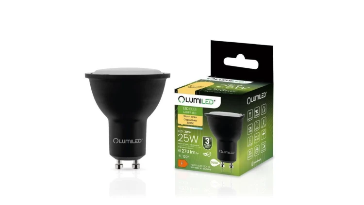 Żarówka LED GU10 3W = 25W 270lm 3000K Ciepła 120 Czarna Lumiled