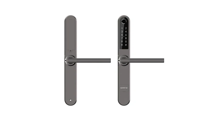 Elektroniczny zamek do drzwi SmartLock RCF SLIM grafitowy sz=38mm (13,56Mhz Mifare, kod PIN, odcisk palca, Bluetooth)