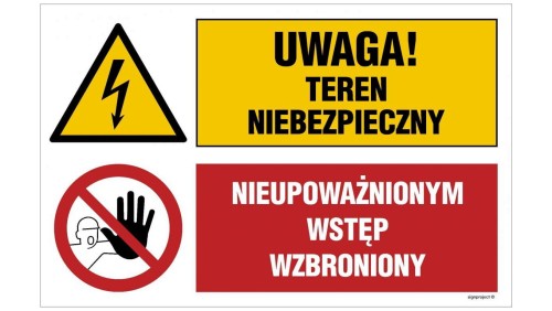 ZNAK - OI039 Uwaga! roboty na wysokości, Przejście zabronione 70 x 46,7 cm PN - Płyta 1mm