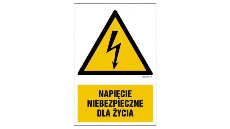 ZNAK - HA002 Napięcie niebezpieczne dla życia 25 x 37,5 cm FN - Folia samoprzylepna