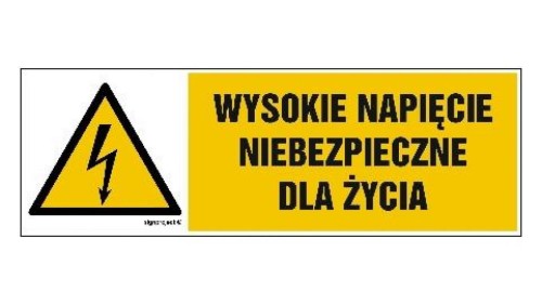 ZNAK - HB004 Wysokie napięcie niebezpieczne dla życia 15 x 5 cm FN - Folia samoprzylepna
