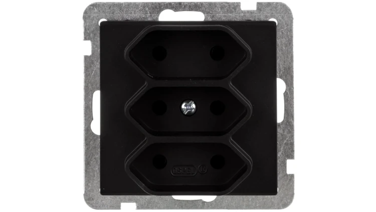 SONATA Gniazdo potrójne b/u 2,5A EURO czarny metalik GP-3R/m/33