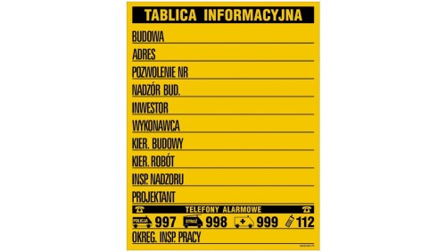 ZNAK - OA089 Tablica budowlana Ogłoszenie 70 x 45 cm ON - Blacha ocynk