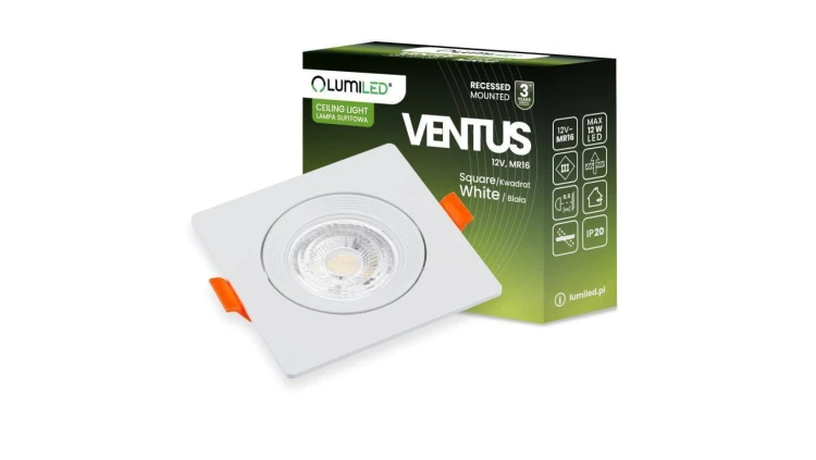 Oprawa Podtynkowa Ruchoma Kwadratowa Biała GU10 MR16 VENTUS Lumiled