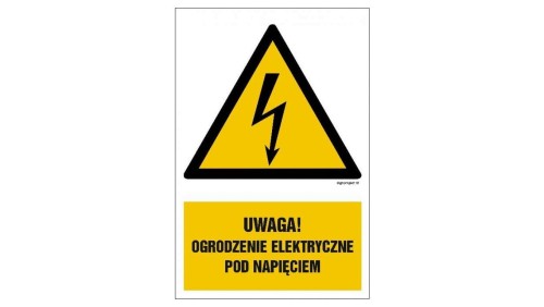 ZNAK - HA020 Uwaga ogrodzenie elektryczne pod napięciem 70 x 105 cm FN - Folia samoprzylepna