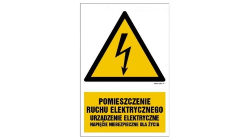 ZNAK - HA028 Pomieszczenie ruchu elektrycznego urządzenie elektryczne napięcie niebezpieczne dla życia 70 x 105 cm FN - Folia sa