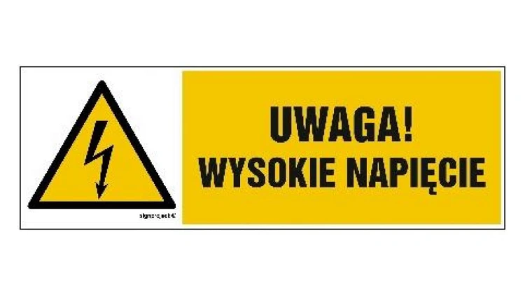 ZNAK - HB016 Uwaga wysokie napięcie 15 x 5 cm FN - Folia samoprzylepna