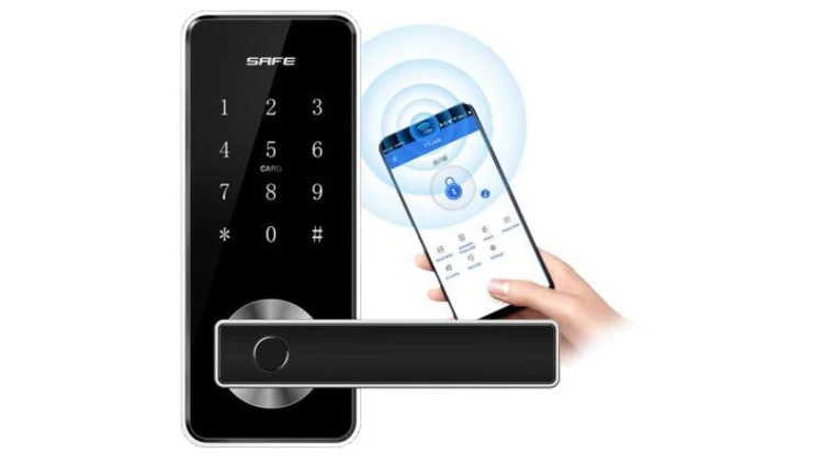 Elektroniczny zamek do drzwi SmartLock RCF MIDI sz=70mm (13,56Mhz Mifare, kod PIN, odcisk palca, Bluetooth)