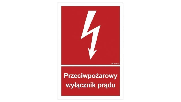 ZNAK - BB012 Przeciwpożarowy wyłącznik prądu 50 x 74 cm TS - Płyta TD foto.