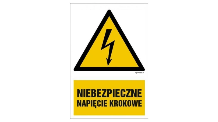 ZNAK - HA014 Niebezpieczne napięcie krokowe 7,5 x 10 cm FN - Folia samoprzylepna