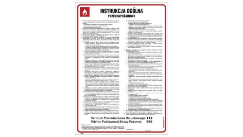 ZNAK - DB001 Instrukcja ogólna przeciwpożarowa 24,5 x 35 cm HN - Płyta TD-flex 0,4mm