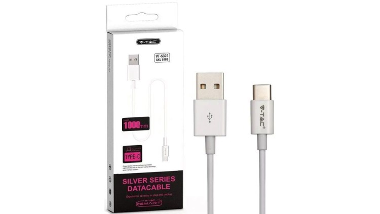Kabel USB 2.0 typ-C / A (wtyk / wtyk) 1A biały 1m VT-5322 V-TAC