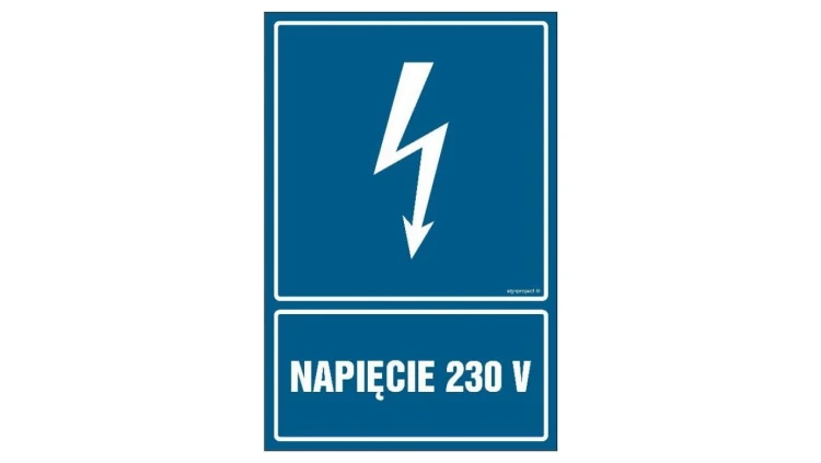 ZNAK - HG008 Napięcie 230 V 7,5 x 10 cm FN - Folia samoprzylepna