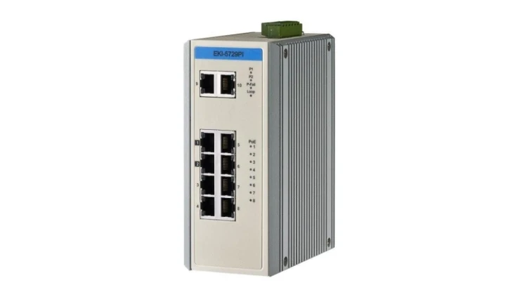 Przemysłowy switch ProView SCADA - 8 portów gigabitowych PoE/PoE+, 2 porty gigabitowe, zasilanie 12-24VDC EKI-5729PI-AE