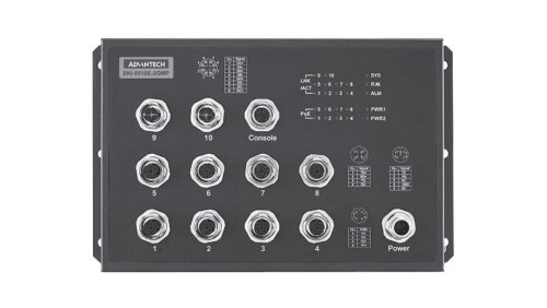 Zarządzalny switch z normą kolejową EN50155 - 2 porty Gigabit, 8 portów Fast Ethernet z PoE/PoE+ złącze M12 EKI-9510E-2GMPL-AE