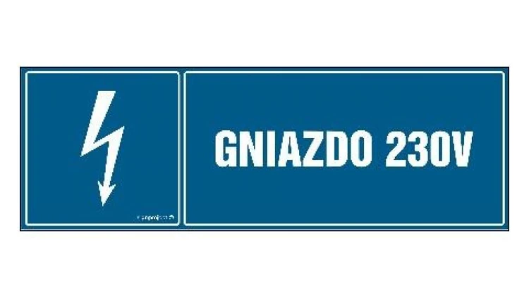 ZNAK - HH036 Gniazdo 230 V - arkusz 8 naklejek - arkusz 8 naklejek 10 x 3,3 cm FN - Folia samoprzylepna