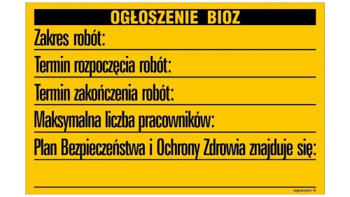ZNAK - OA088 Tablica budowlana informacyjna (kolorowa) 70 x 90 cm ON - Blacha ocynk