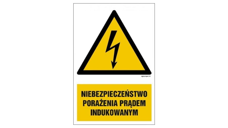 ZNAK - HA013 Niebezpieczeństwo porażenia prądem indukowanym 7,5 x 10 cm FN - Folia samoprzylepna