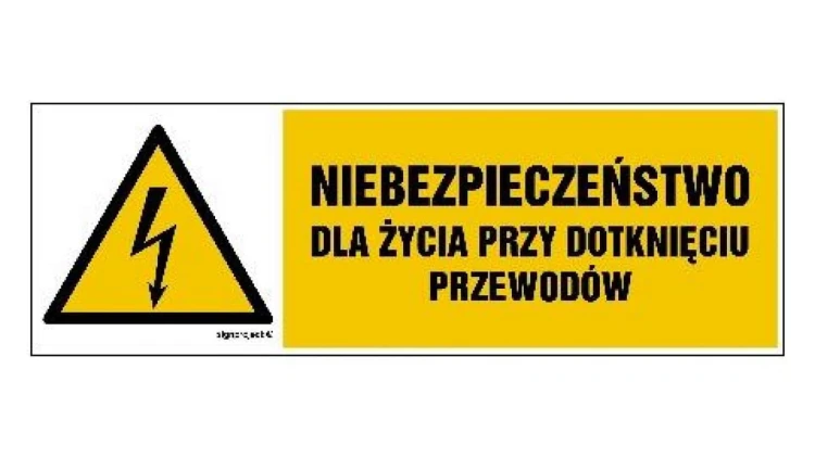 ZNAK - HB007 Niebezpieczeństwo dla życia przy dotknięciu przewodów 15 x 5 cm PN - Płyta 1mm