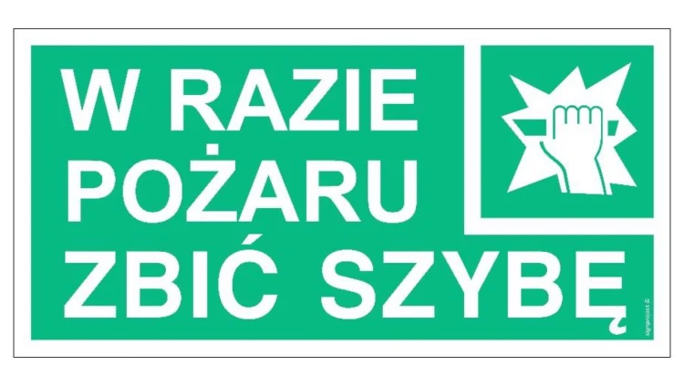 ZNAK - AC040 W razie pożaru zbić szybę 30 x 15 cm KS - Folia podłogowa foto.