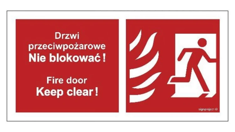 ZNAK - BC049 Drzwi przeciwpożarowe, Nie blokować ! Fire door, Keep clear ! prawostronne 100 x 50 cm KN - Folia podłogowa