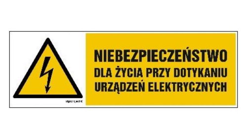 ZNAK - HB006 Niebezpieczeństwo dla życia przy dotykaniu urządzeń elektrycznych 15 x 5 cm FN - Folia samoprzylepna