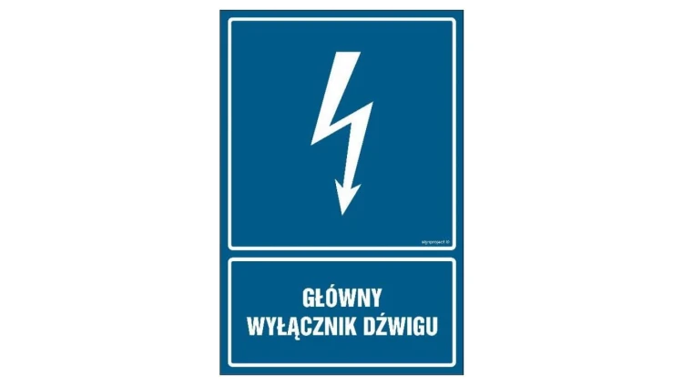 ZNAK - HG023 Główny wyłącznik dźwigu 7,5 x 10 cm FN - Folia samoprzylepna